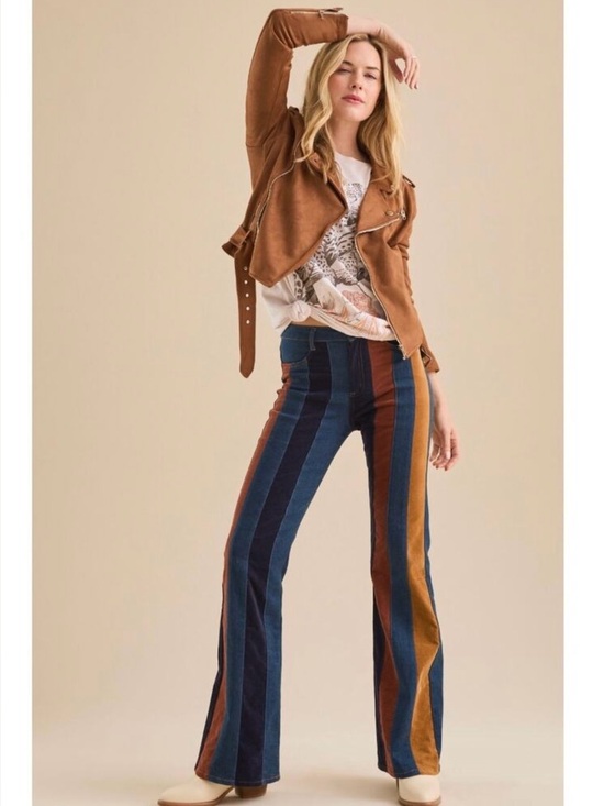 Altar'd State Denim - Altar'd State Mixed Fabric Corduroy Denim Striped Flare Jeans Size 28 Stretch